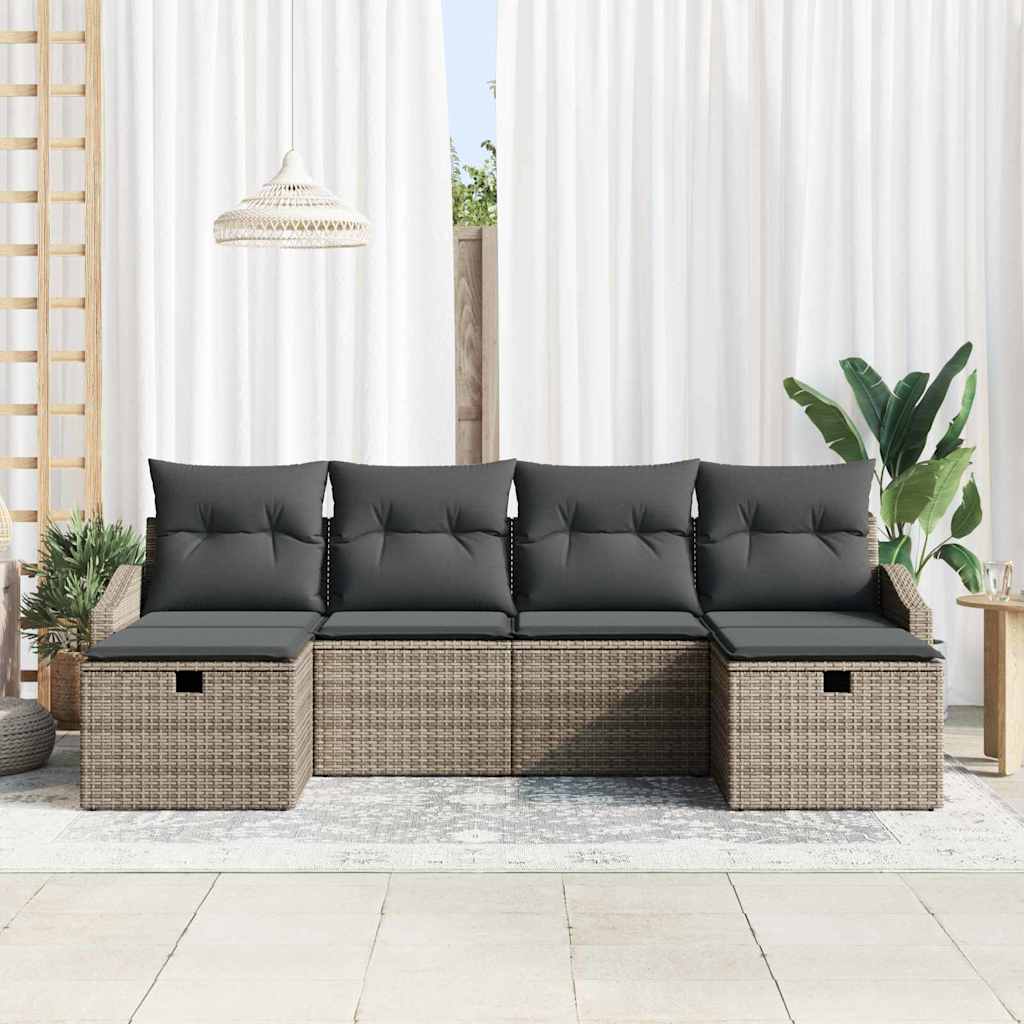 Garten-Sofa-Set mit Kissen 6 pcs Grau Poly Rattan