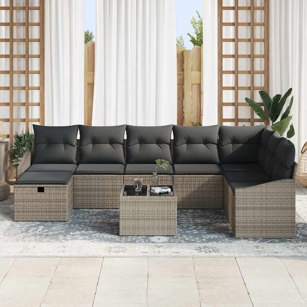 Garten-Sofa-Set mit Kissen 9 pcs Grau Poly Rattan