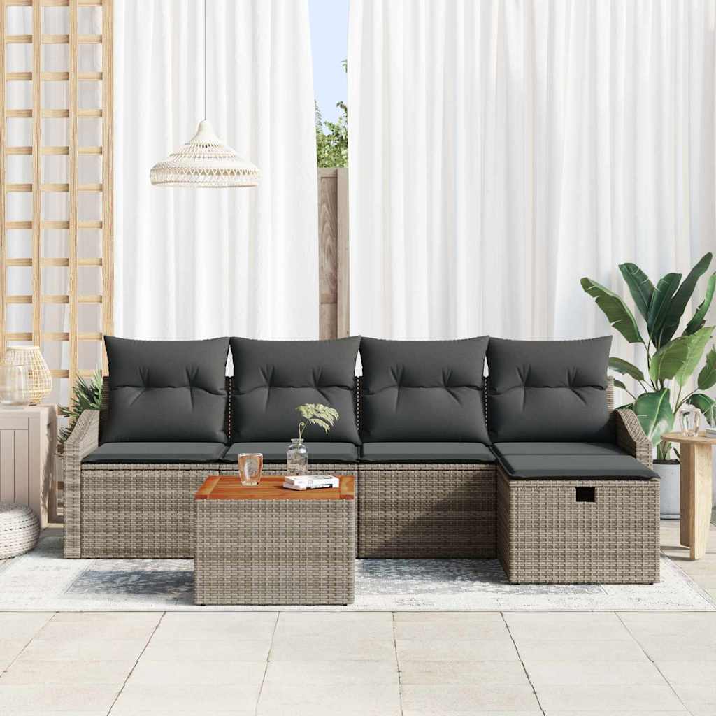 Garten-Sofa-Set mit Kissen mit Speicher 6 pcs Grau Poly Rattan