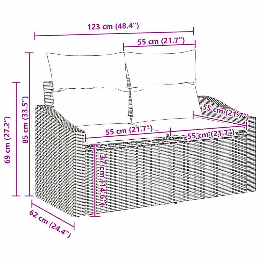 Garten-Sofa-Set mit Kissen mit Speicher 6 pcs Grau Poly Rattan