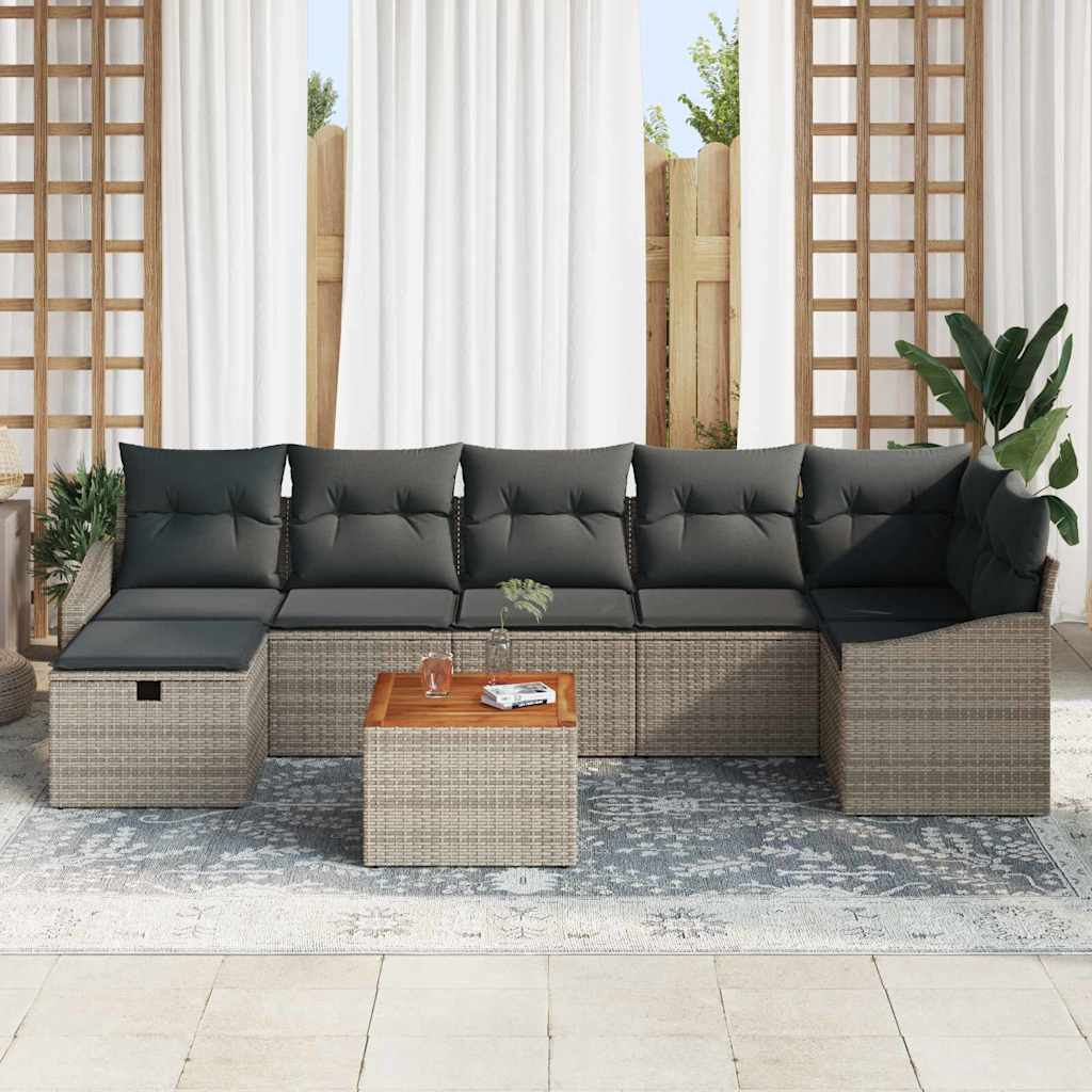 Garten-Sofa-Set mit Kissen mit Speicher 8 pcs Grau Poly Rattan