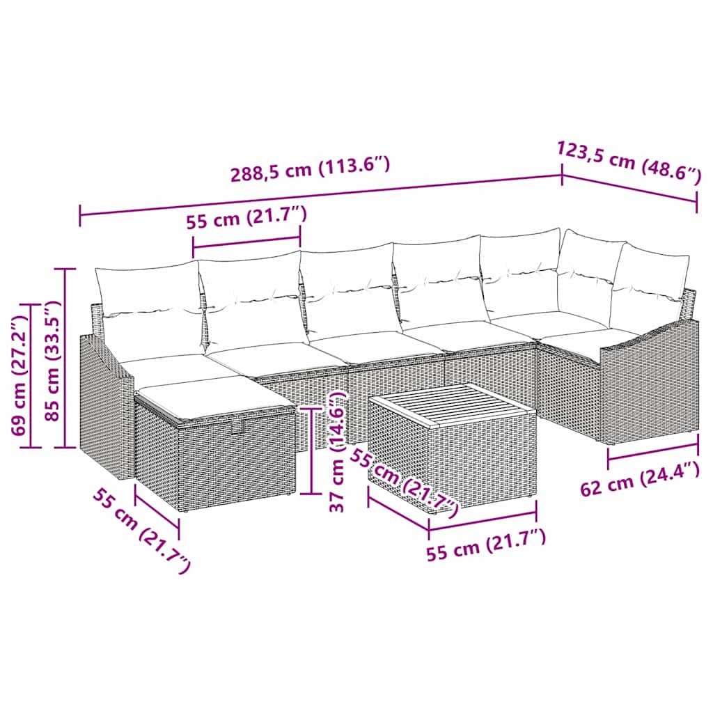 Garten-Sofa-Set mit Kissen mit Speicher 8 pcs Grau Poly Rattan