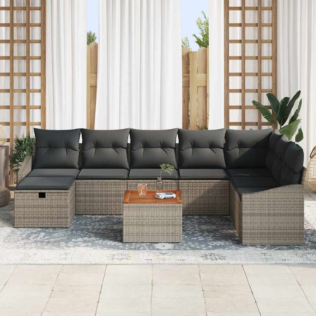 9-piece garden sofa set with cushions grey poly rattan