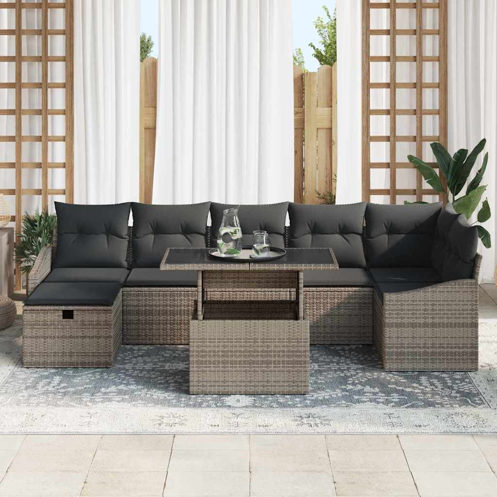 Garten-Sofa-Set mit Kissen mit Speicher 8 pcs Grau Poly Rattan