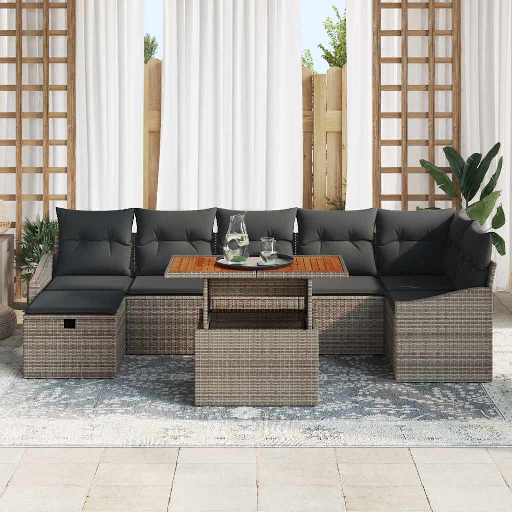 Garten-Sofa-Set mit Kissen mit Speicher 8 pcs Grau Poly Rattan