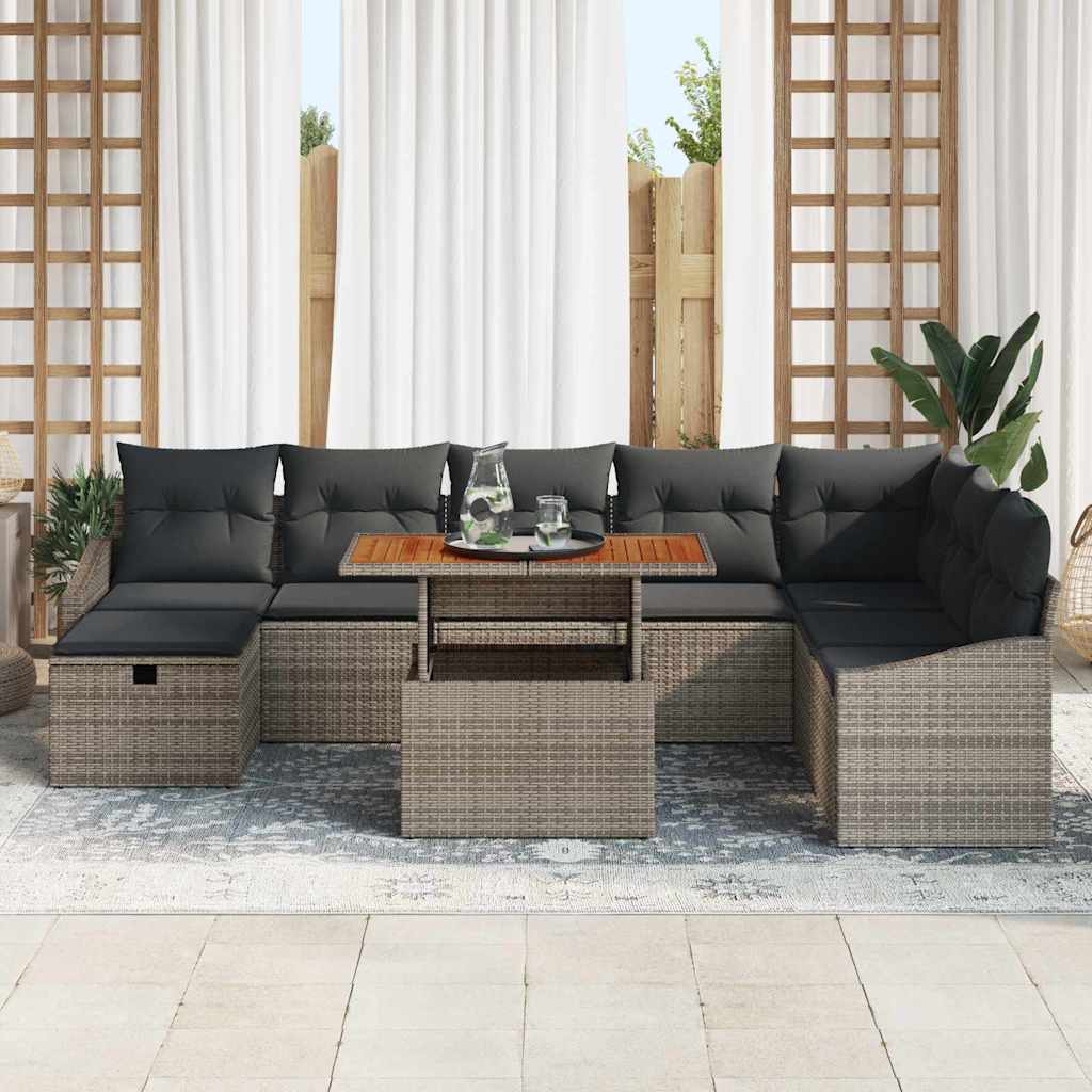 Garten-Sofa-Set mit Kissen mit Speicher 9 pcs Grau Poly Rattan