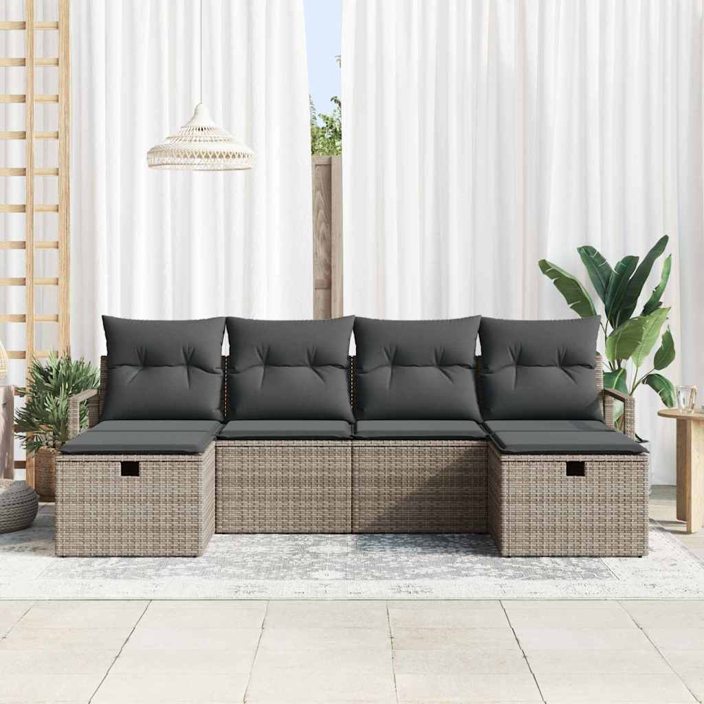 Garten-Sofa-Set mit Kissen mit Speicher 6 pcs Grau Poly Rattan