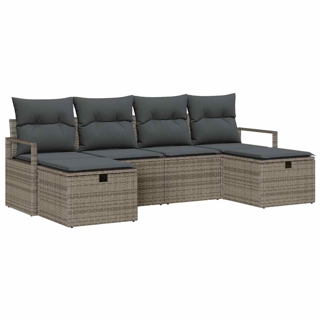 Garten-Sofa-Set mit Kissen mit Speicher 6 pcs Grau Poly Rattan