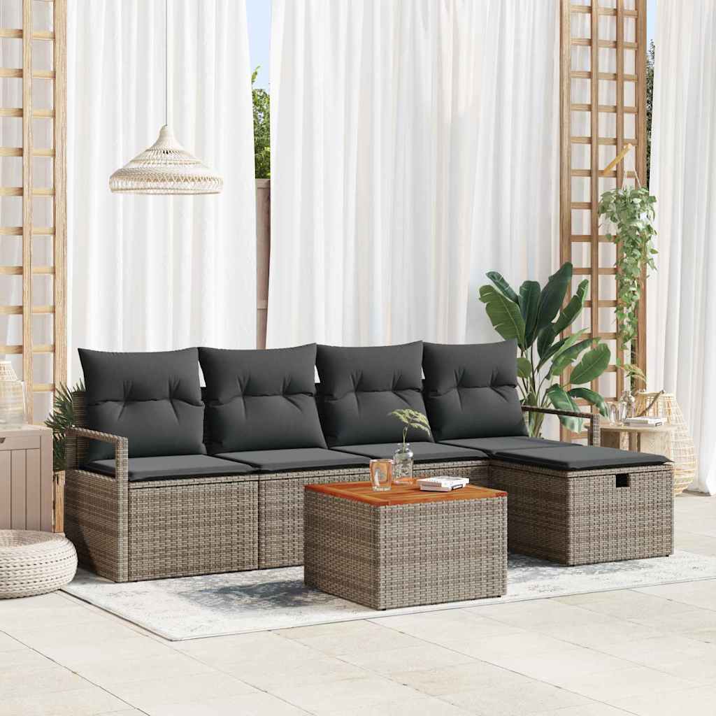 Garten-Sofa-Set mit Kissen mit Speicher 6 pcs Grau Poly Rattan