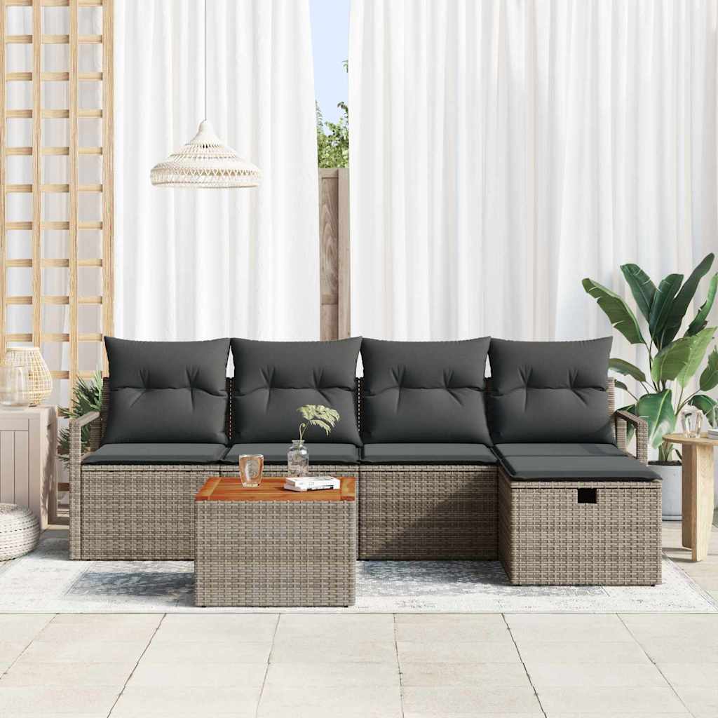 Garten-Sofa-Set mit Kissen mit Speicher 6 pcs Grau Poly Rattan