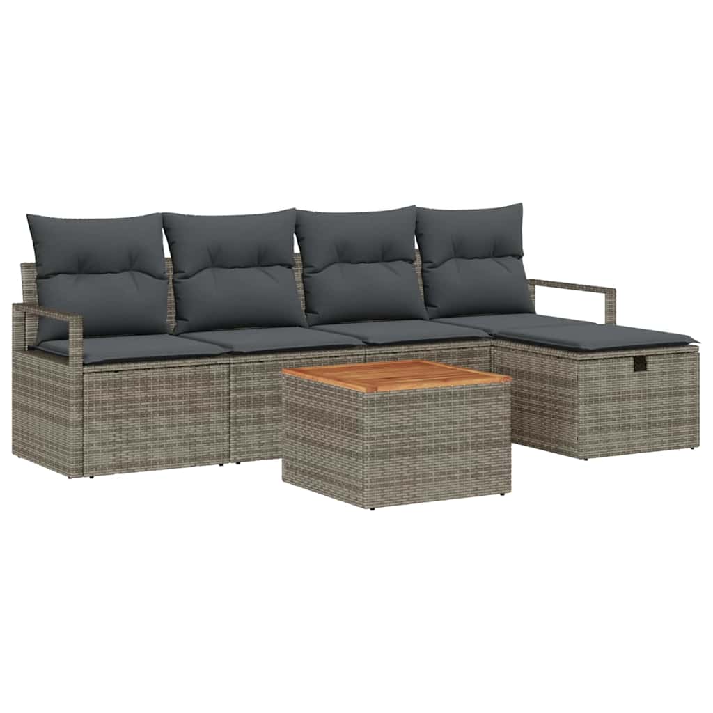 Garten-Sofa-Set mit Kissen mit Speicher 6 pcs Grau Poly Rattan