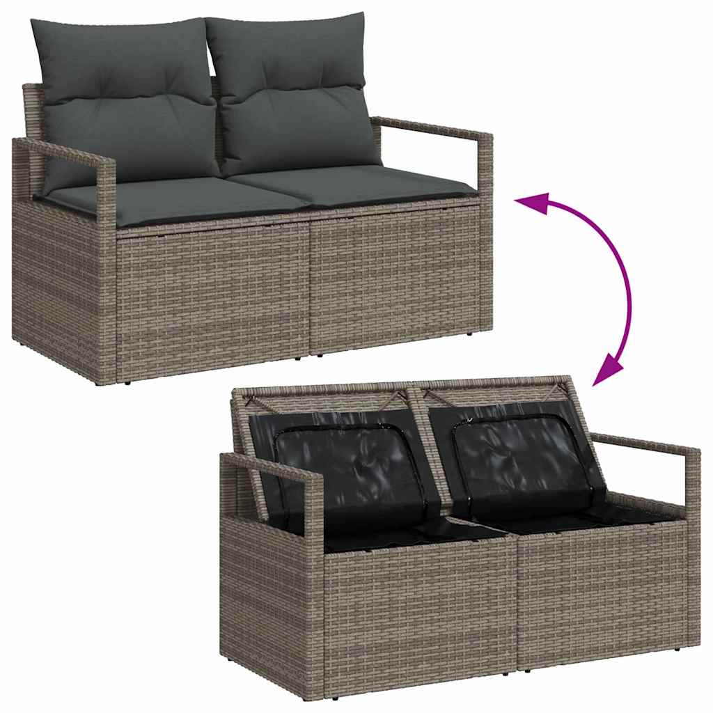 Garten-Sofa-Set mit Kissen mit Speicher 6 pcs Grau Poly Rattan