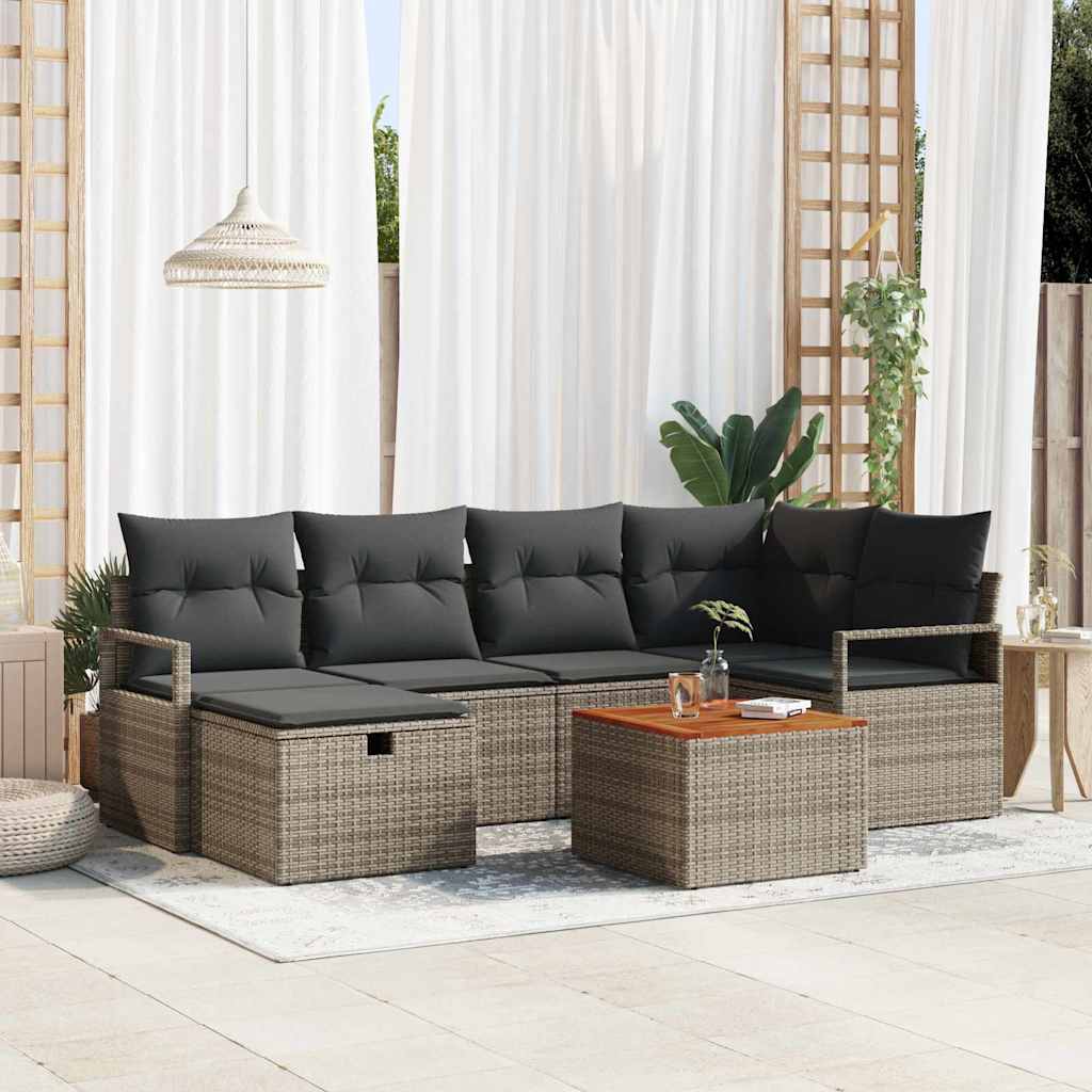 Garten-Sofa-Set mit Kissen mit Speicher 7 pcs Grau Poly Rattan