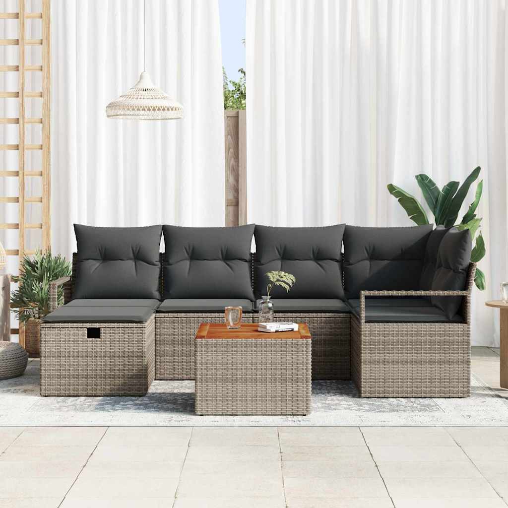Garten-Sofa-Set mit Kissen mit Speicher 7 pcs Grau Poly Rattan