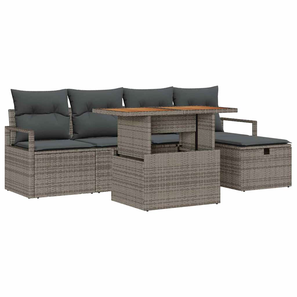 Garten-Sofa-Set Höhenverstellbar 6 pcs Grau Poly-Rattan