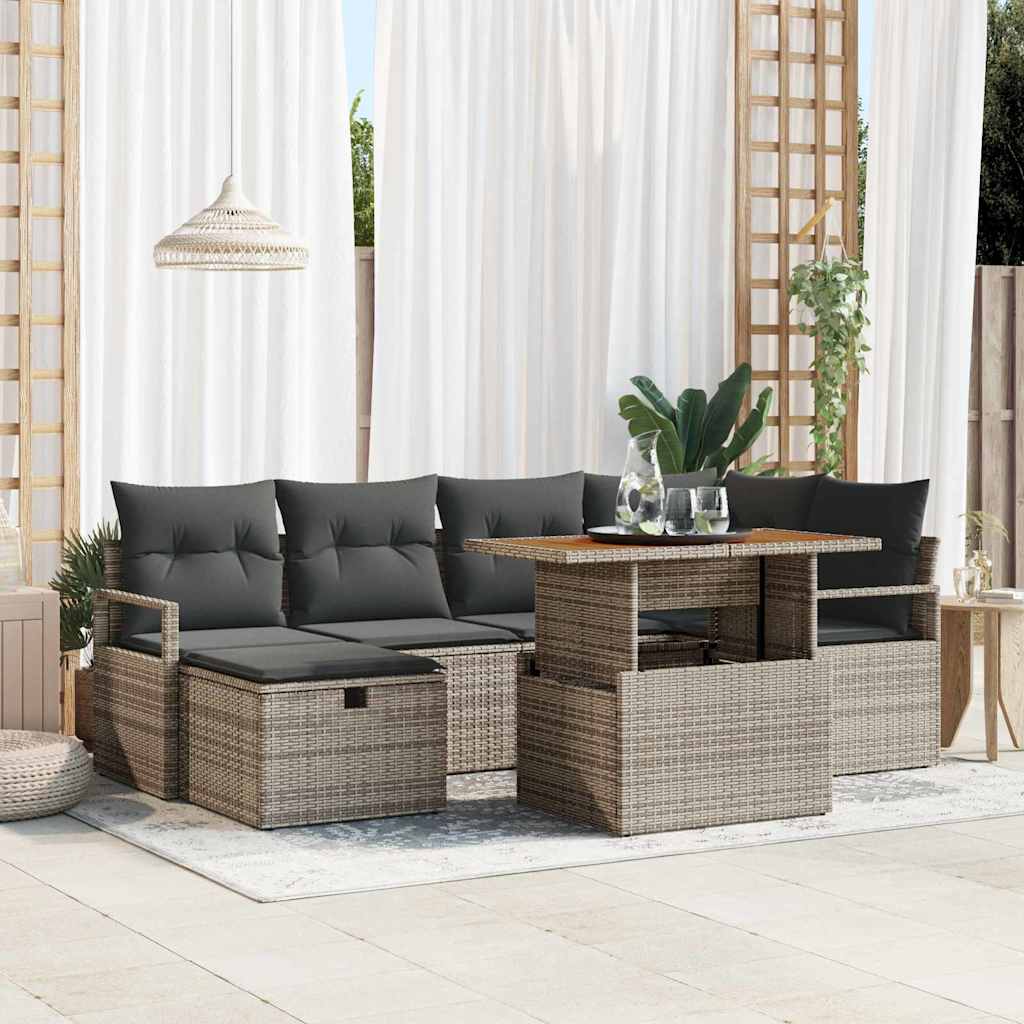 Garten-Sofa-Set Höhenverstellbar 7 pcs Grau Poly-Rattan