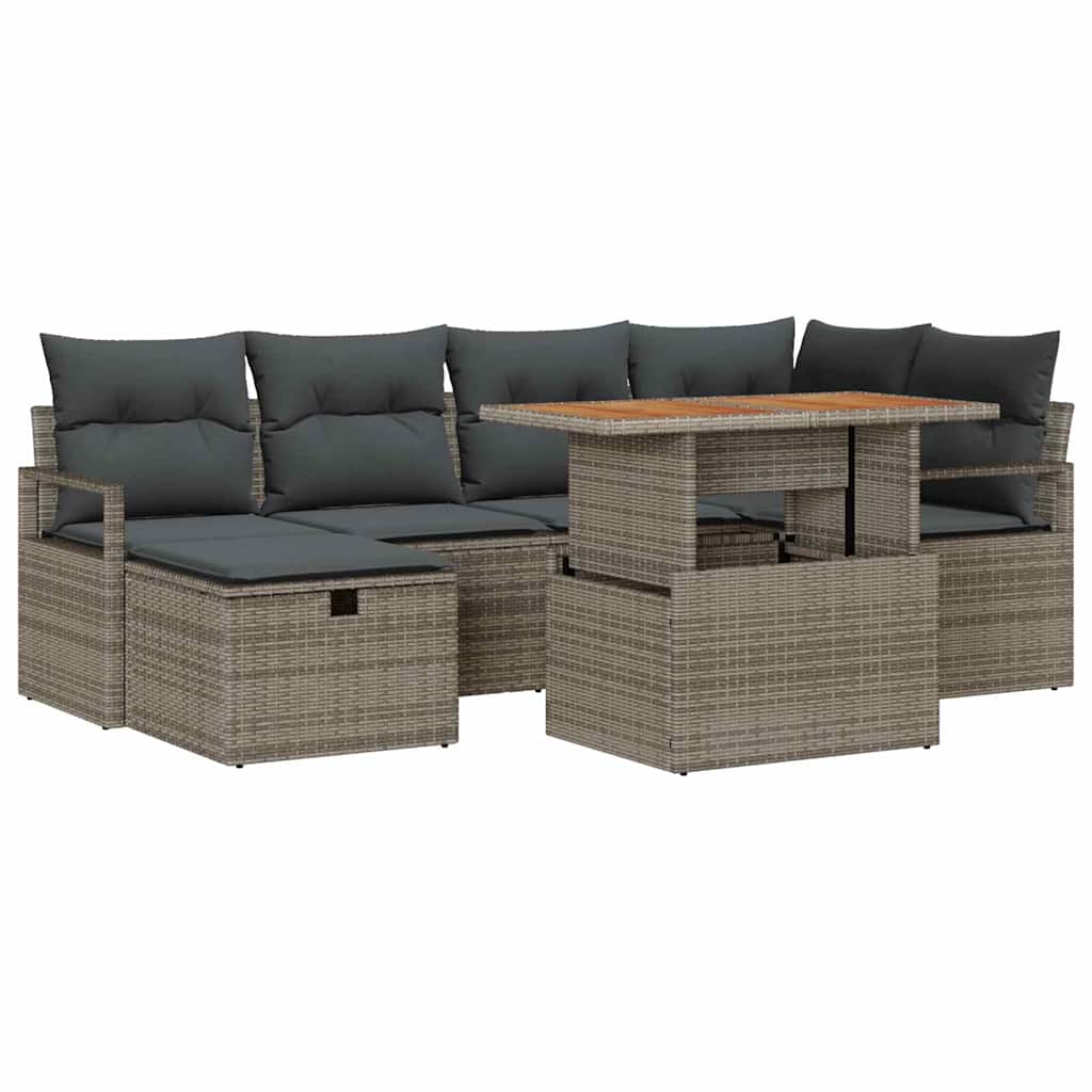 Garten-Sofa-Set Höhenverstellbar 7 pcs Grau Poly-Rattan