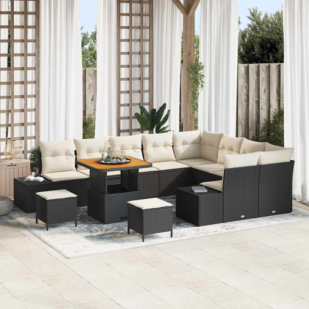 Garten-Sofa-Set mit Speicher 12 pcs Schwarz Poly Rattan