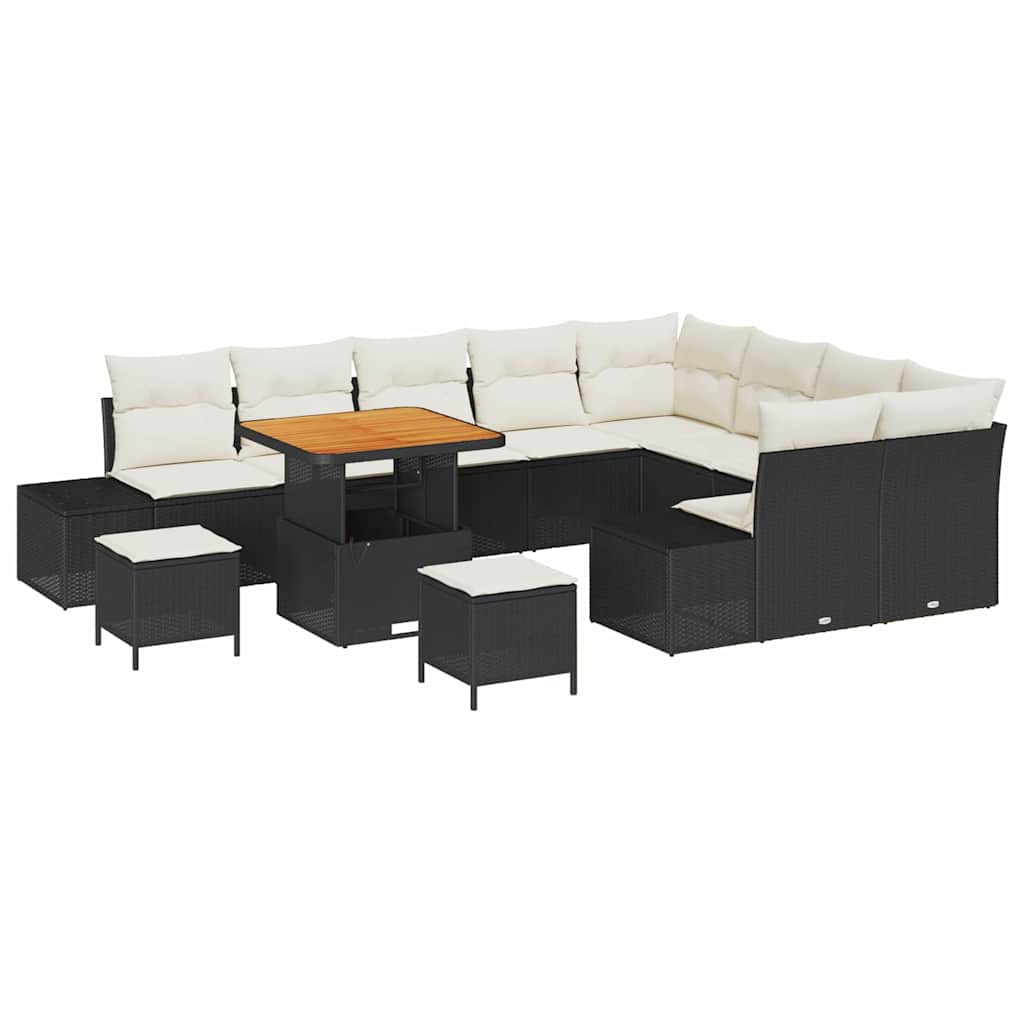 Garten-Sofa-Set mit Speicher 12 pcs Schwarz Poly Rattan