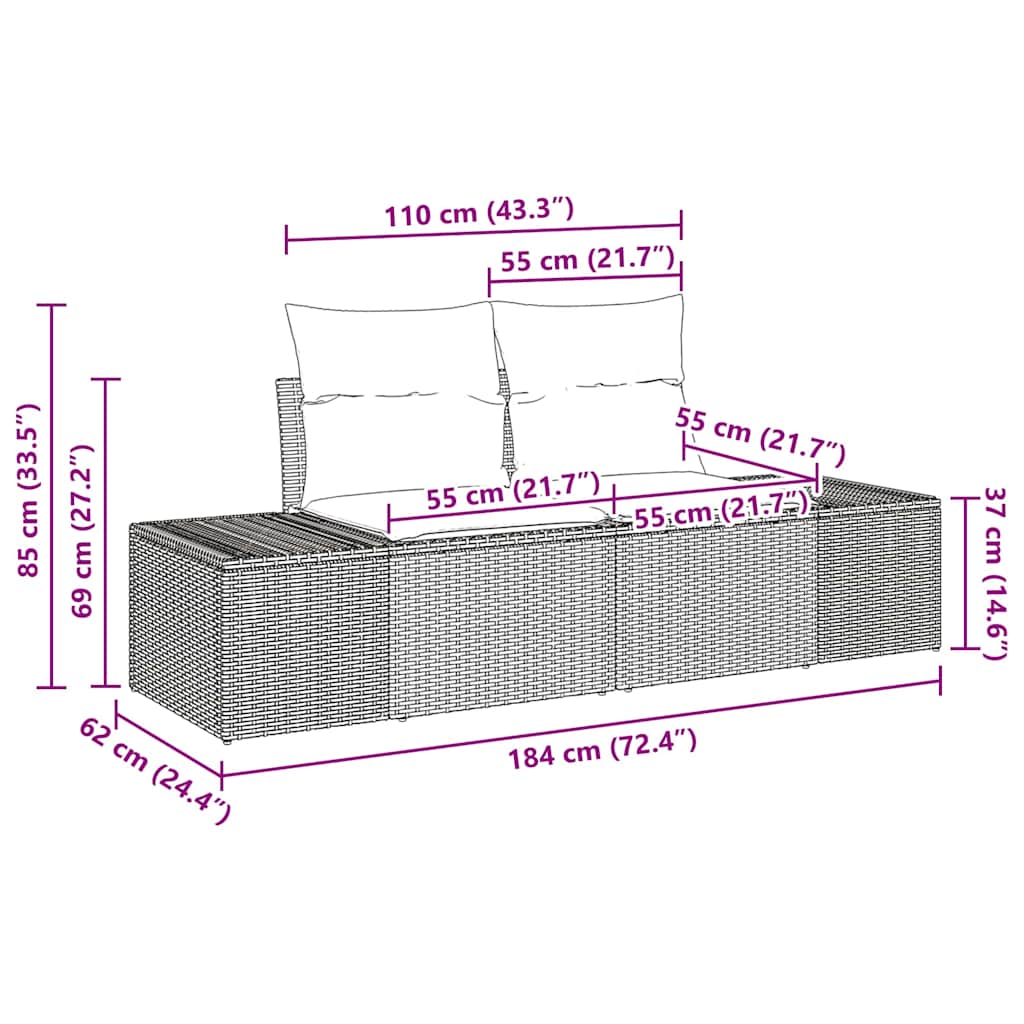 Garten-Sofa-Set mit Speicher 12 pcs Schwarz Poly Rattan