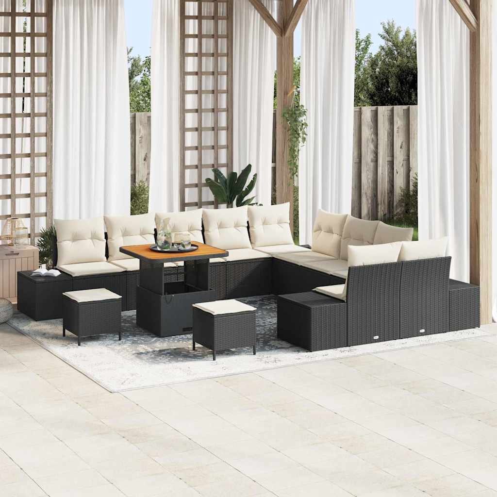 Garten-Sofa-Set mit Kissen 13 pcs Schwarz Poly Rattan