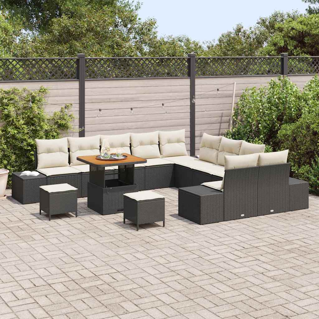 Garten-Sofa-Set mit Kissen 13 pcs Schwarz Poly Rattan
