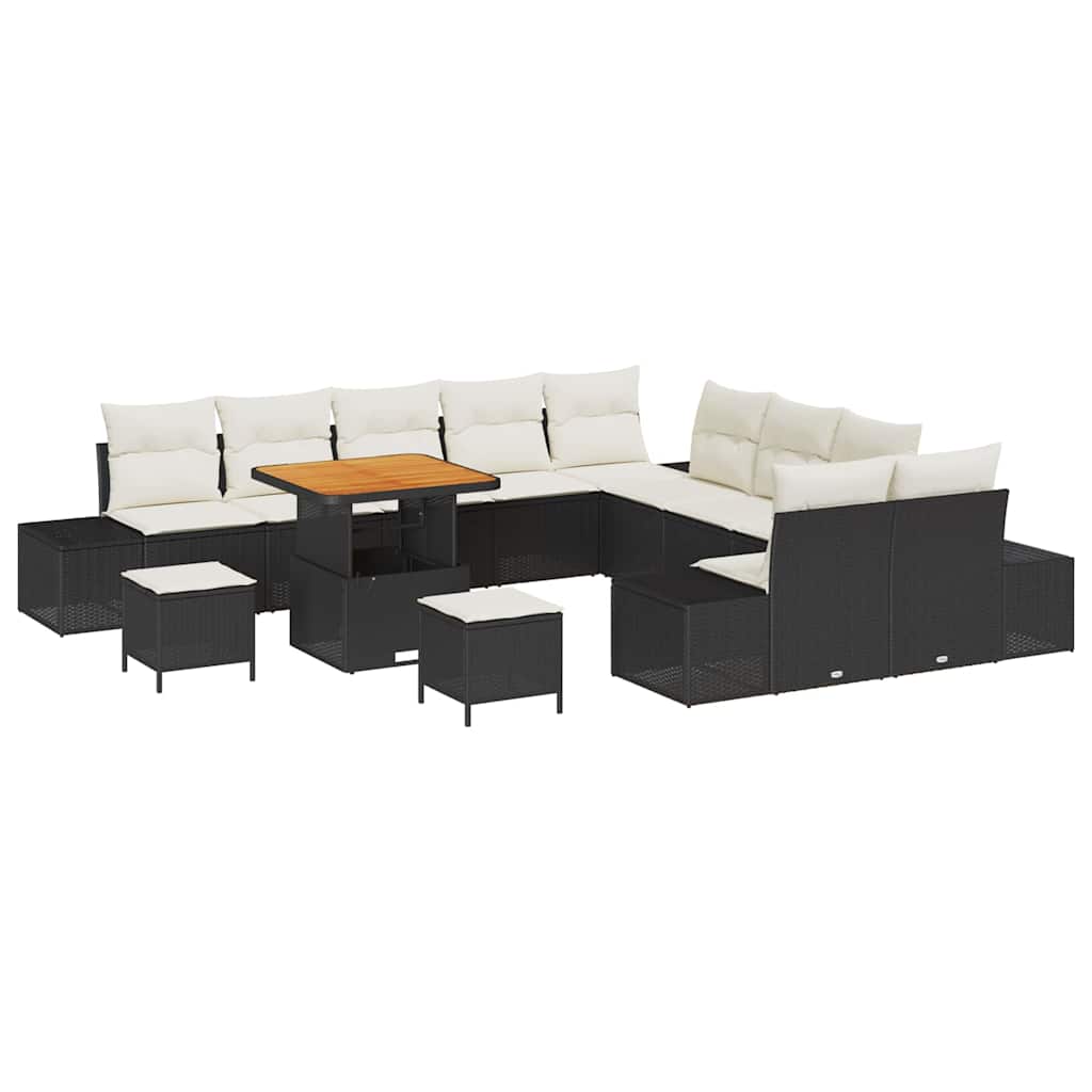 Garten-Sofa-Set mit Kissen 13 pcs Schwarz Poly Rattan