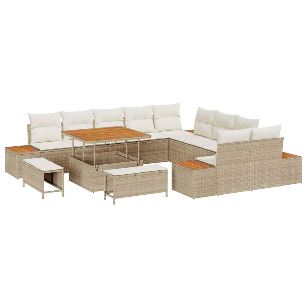 Garten-Sofa-Set mit Kissen 13 pcs Beige Poly Rattan
