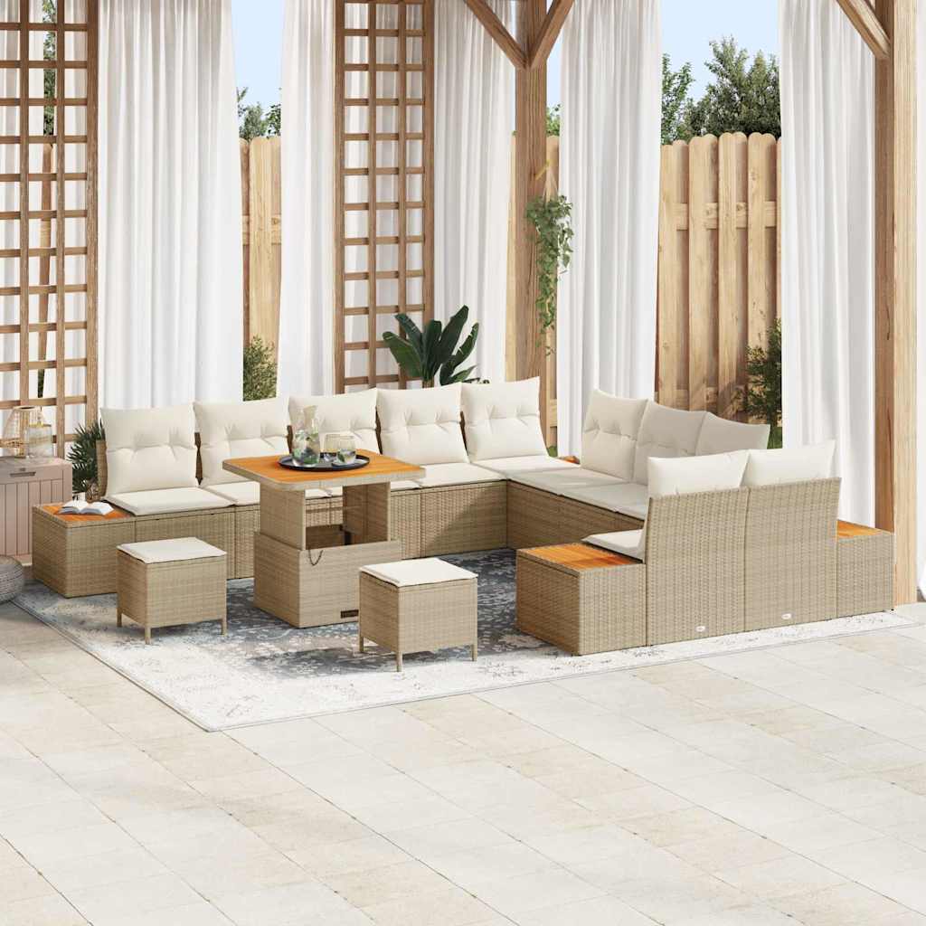 Garten-Sofa-Set mit Kissen 13 pcs Beige Poly Rattan