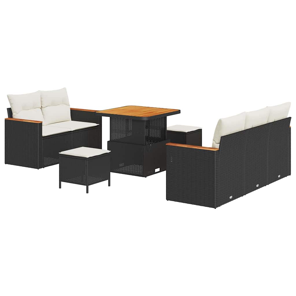 Garten-Sofa-Set mit Kissen 8 pcs Schwarz Poly Rattan