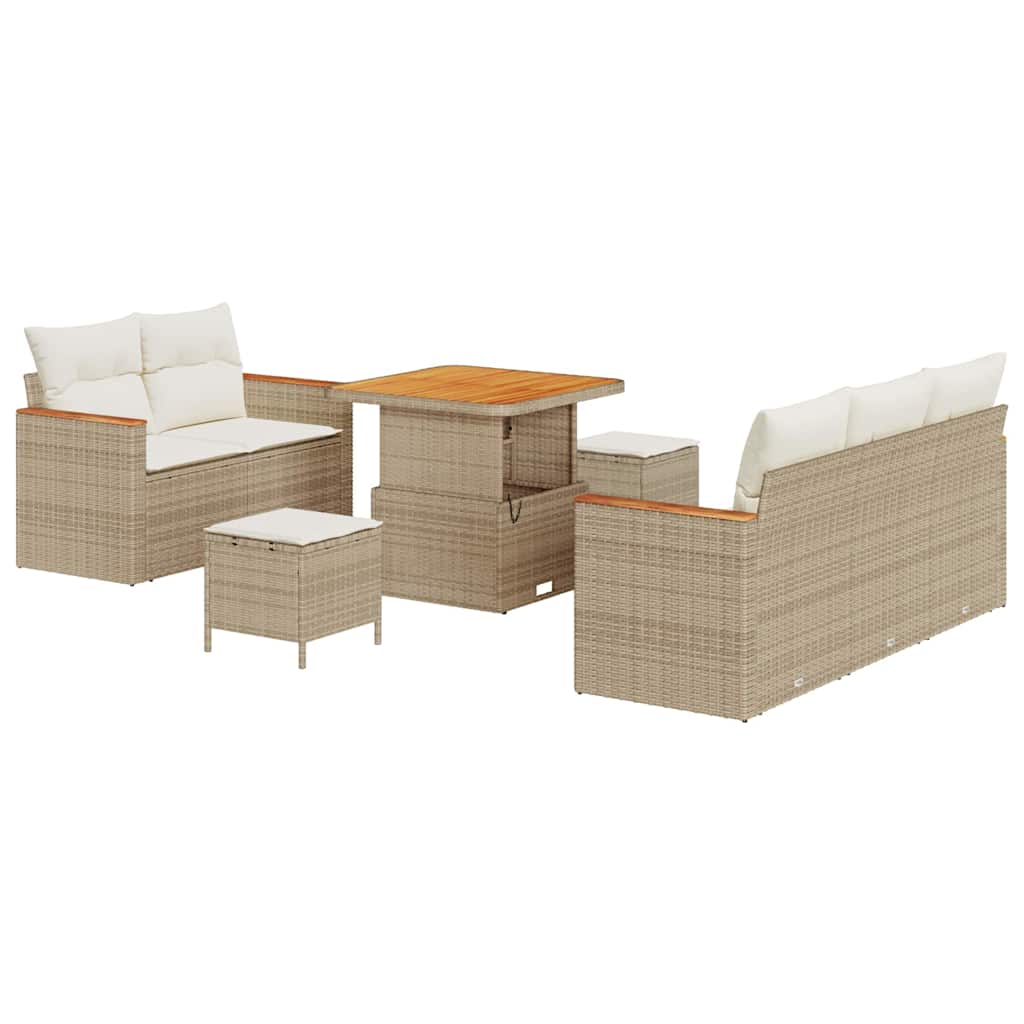 Garten-Sofa-Set mit Kissen mit Speicher 8 pcs Beige Poly Rattan
