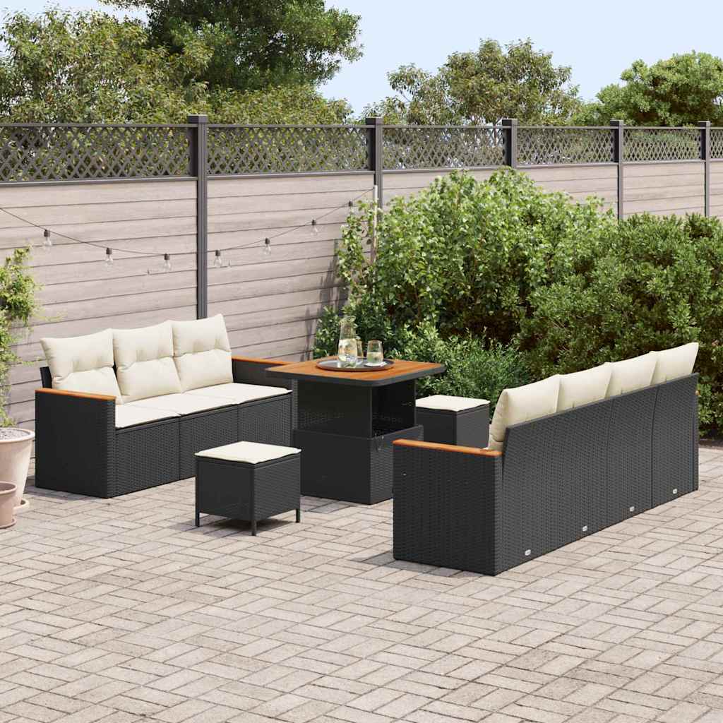 Garten-Sofa-Set mit Kissen 10 pcs Schwarz Poly Rattan