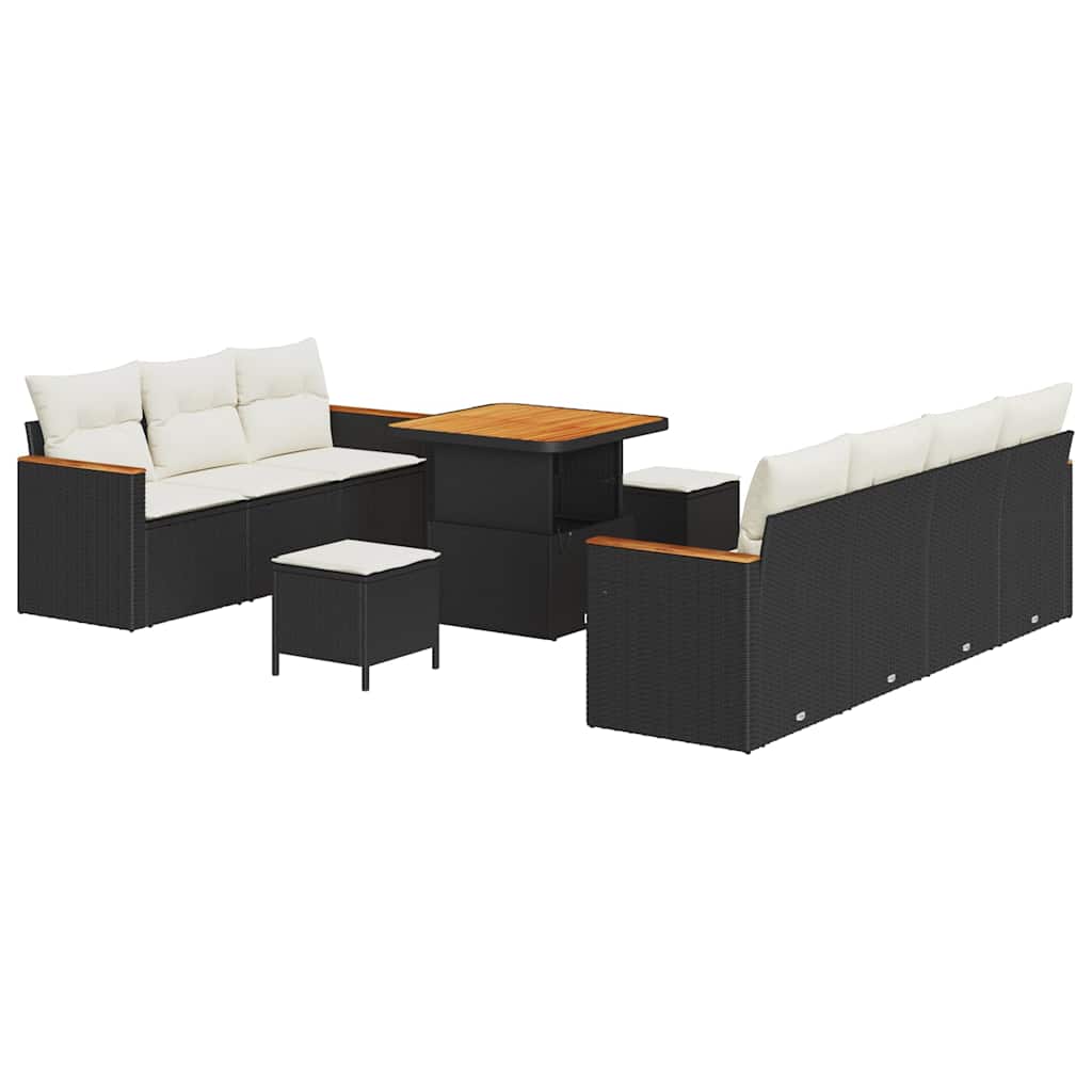 Garten-Sofa-Set mit Kissen 10 pcs Schwarz Poly Rattan