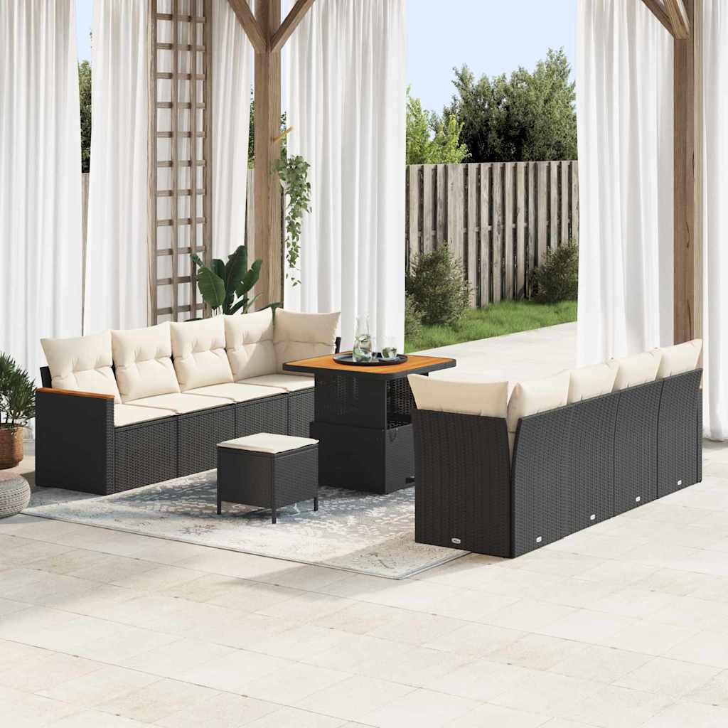 Garten-Sofa-Set mit Kissen 11 pcs Schwarz Poly Rattan