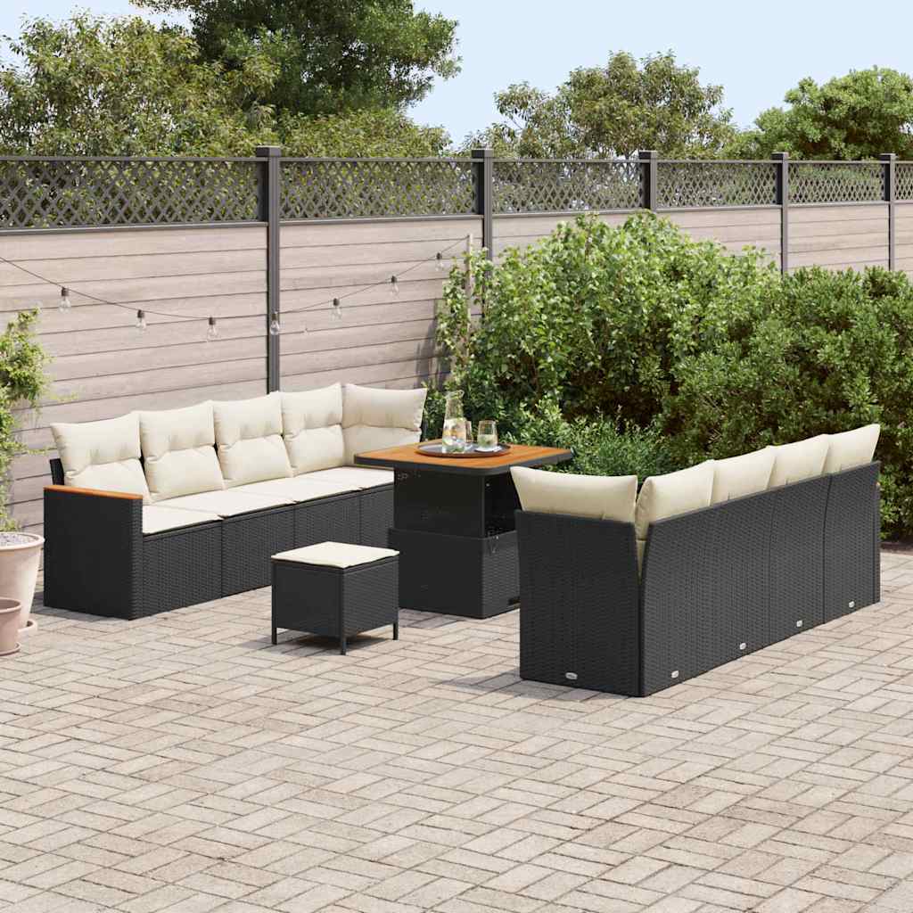 Garten-Sofa-Set mit Kissen 11 pcs Schwarz Poly Rattan