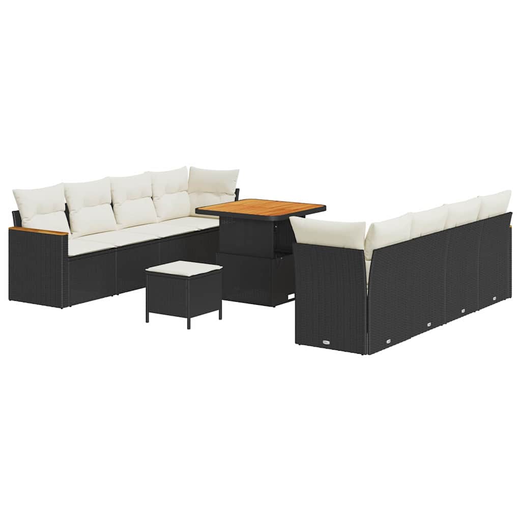 Garten-Sofa-Set mit Kissen 11 pcs Schwarz Poly Rattan