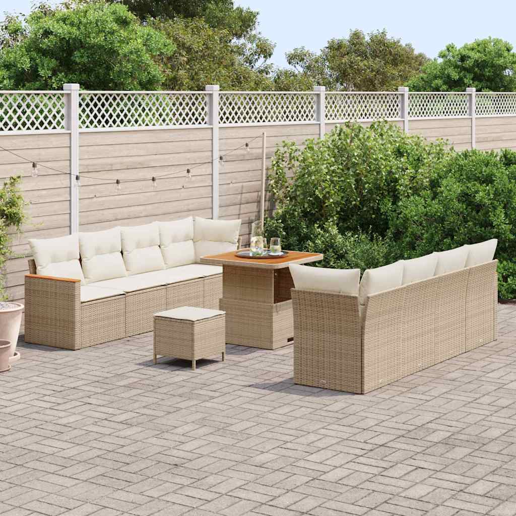 Garten-Sofa-Set mit Kissen 11 pcs Beige Poly Rattan