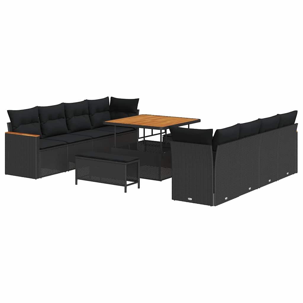 Garten-Sofa-Set mit Kissen 11 pcs Schwarz Poly Rattan