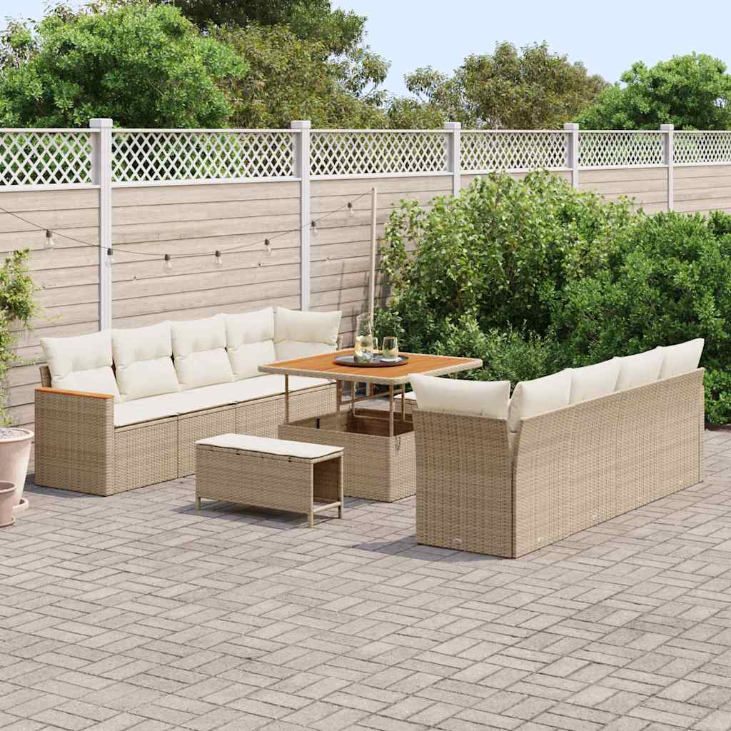 Garten-Sofa-Set mit Kissen 11 pcs Beige Poly Rattan
