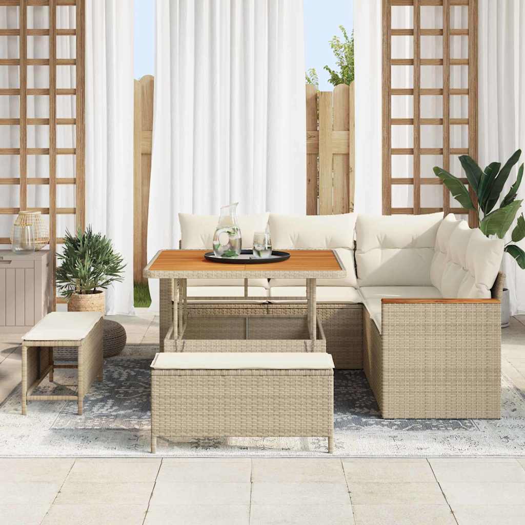 Garten-Sofa-Set mit Kissen mit Speicher 8 pcs Beige Poly Rattan