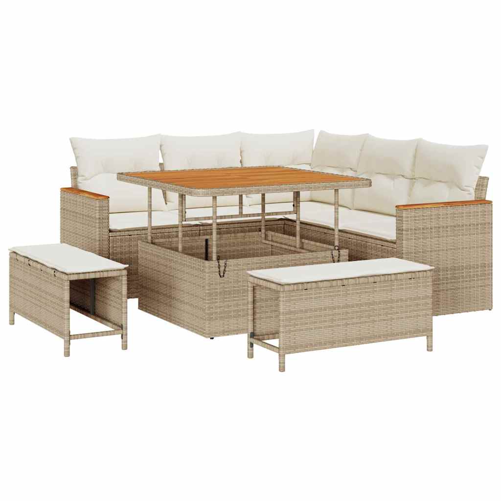 Garten-Sofa-Set mit Kissen mit Speicher 8 pcs Beige Poly Rattan