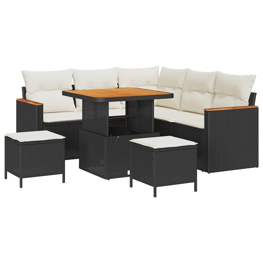 Garten-Sofa-Set mit Kissen 8 pcs Schwarz Poly Rattan