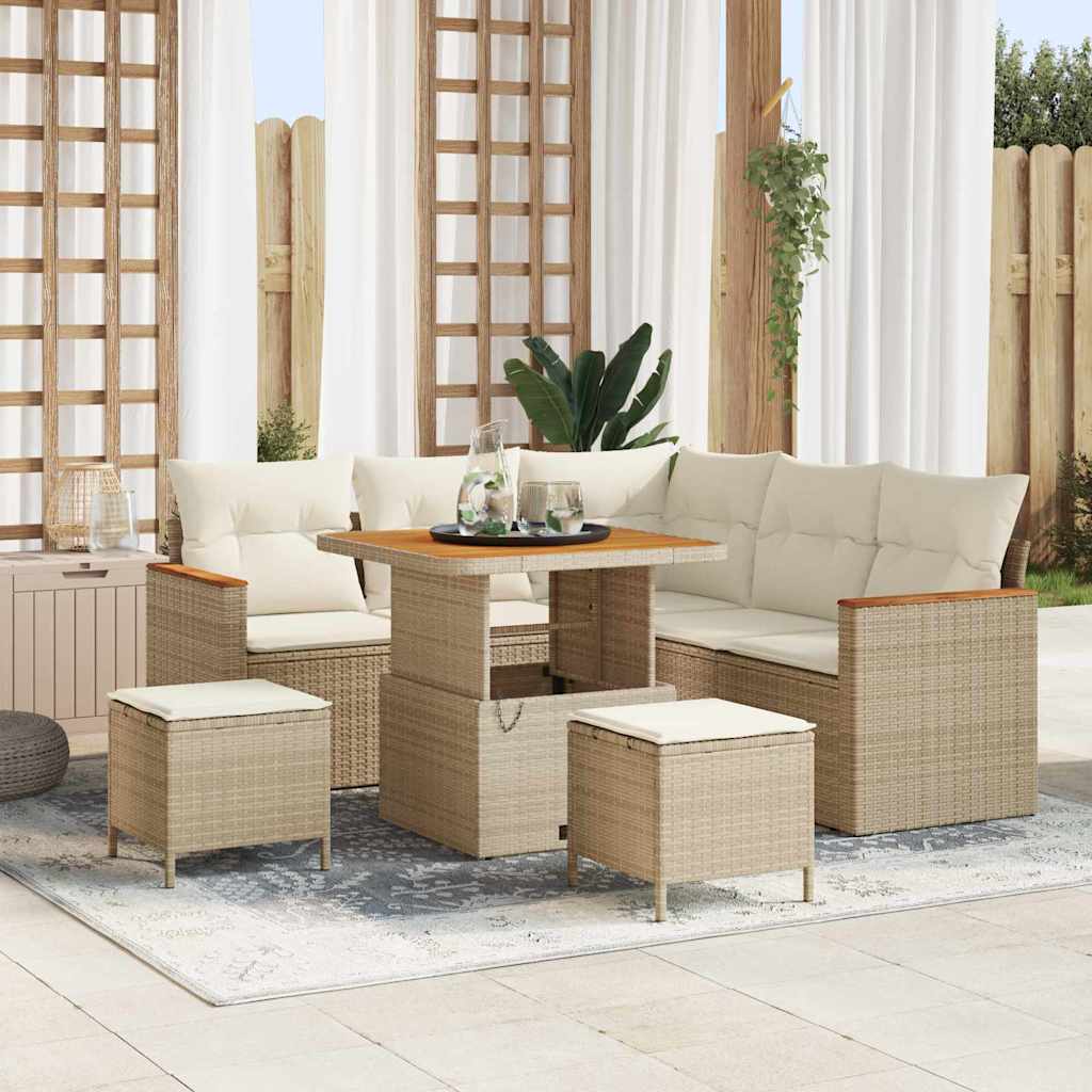 Garten-Sofa-Set mit Kissen mit Speicher 8 pcs Beige Poly Rattan