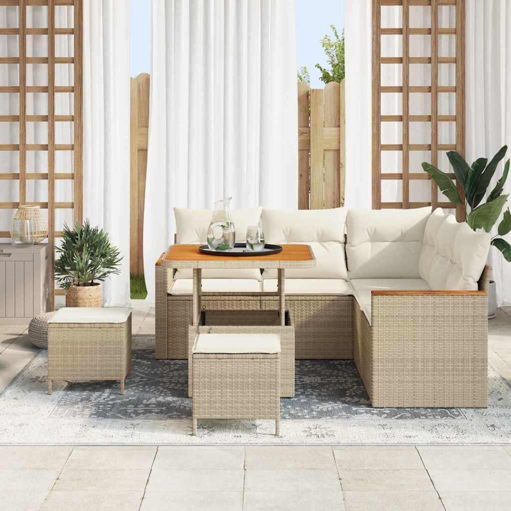 Garten-Sofa-Set mit Kissen mit Speicher 8 pcs Beige Poly Rattan