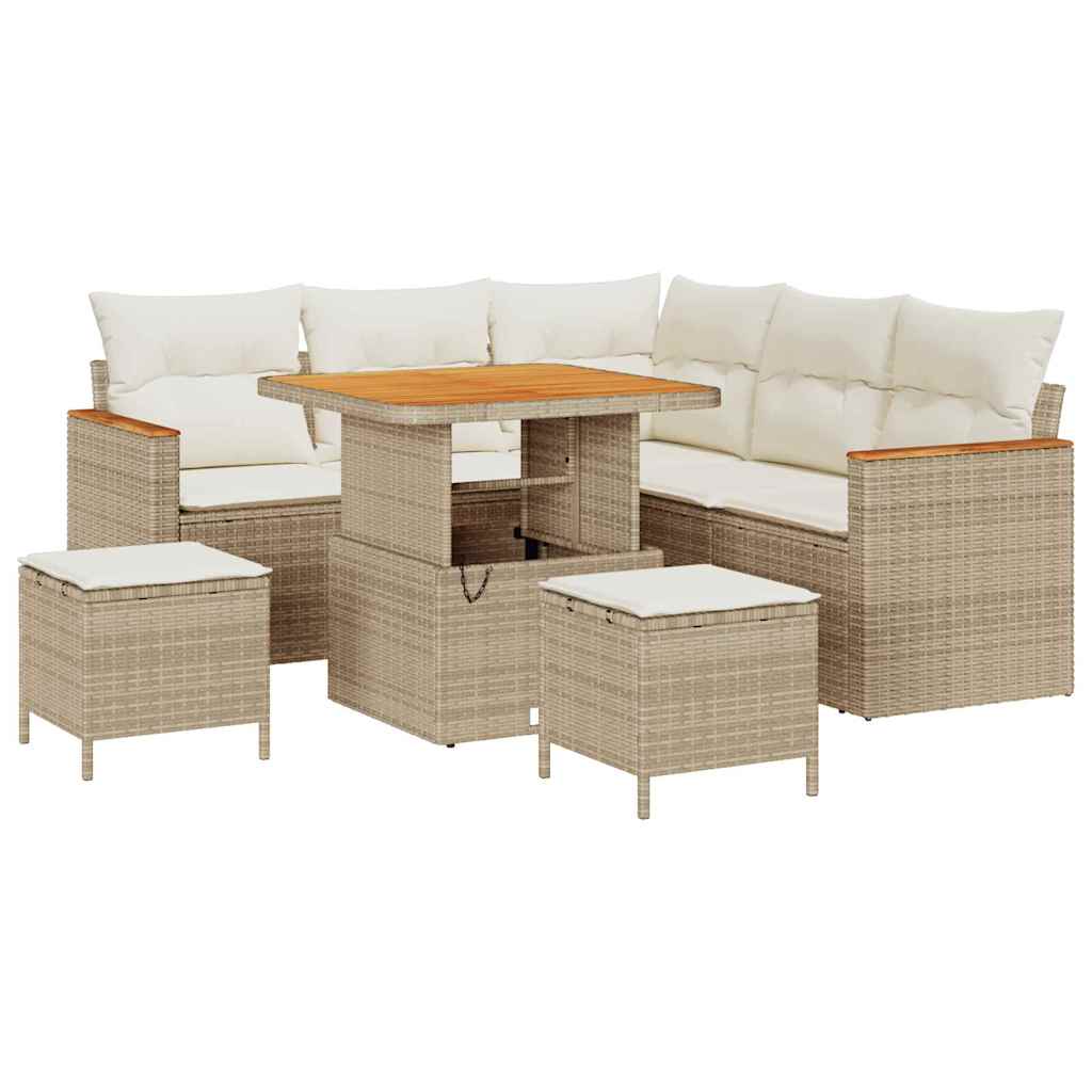 Garten-Sofa-Set mit Kissen mit Speicher 8 pcs Beige Poly Rattan