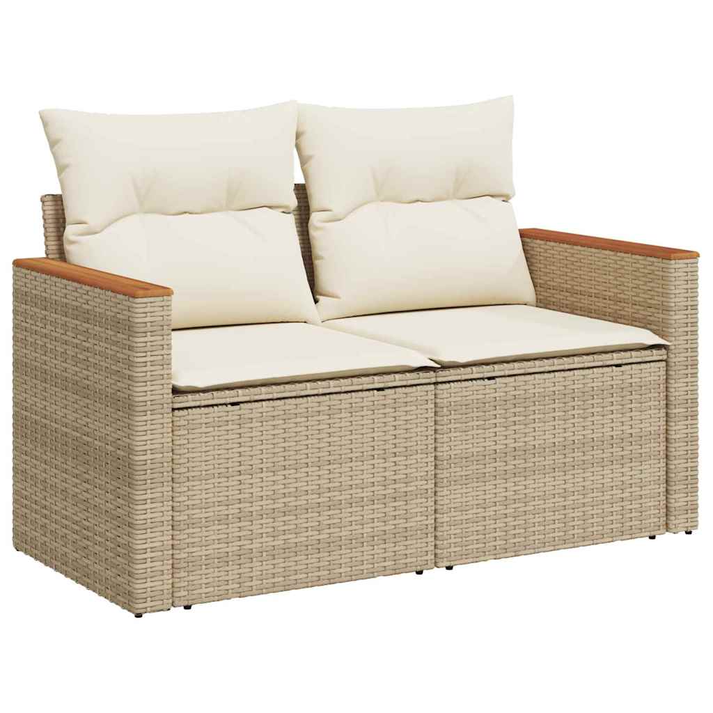 Garten-Sofa-Set mit Kissen mit Speicher 9 pcs Beige Poly Rattan