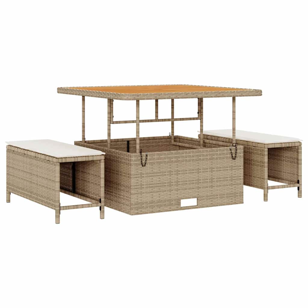 Garten-Sofa-Set mit Kissen mit Speicher 9 pcs Beige Poly Rattan
