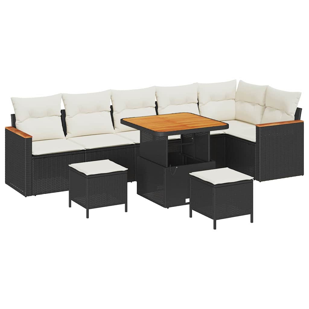 Garten-Sofa-Set mit Kissen 9 pcs Schwarz Poly Rattan