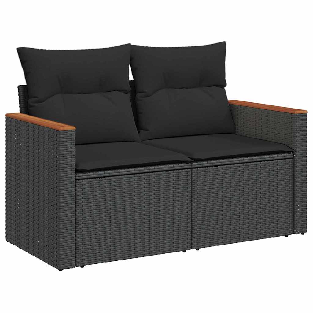 Garten-Sofa-Set mit Kissen 12 pcs Schwarz Poly Rattan