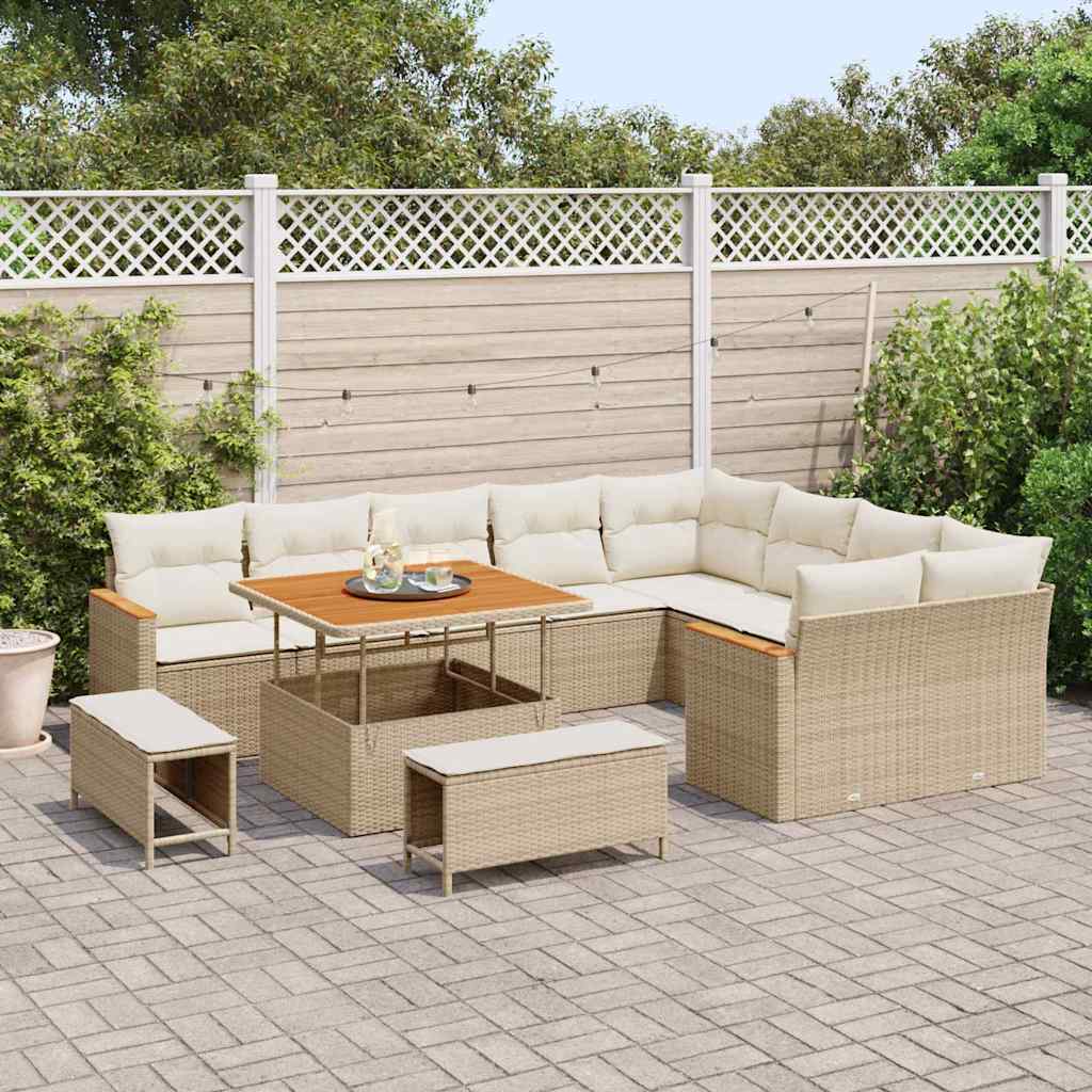 Garten-Sofa-Set mit Kissen 12 pcs Beige Poly Rattan